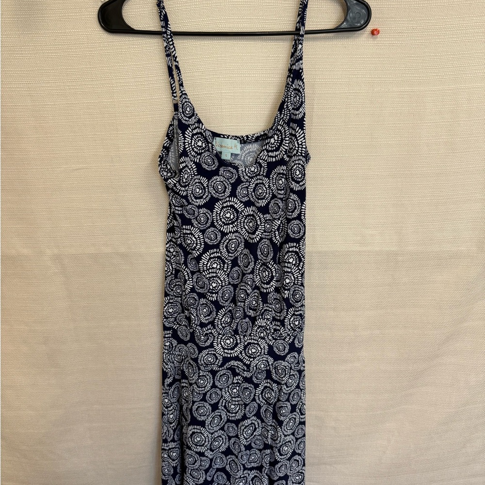 Veronica M Navy and White Patterned Dress